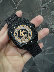 Montre analogique pour homme KG Square Jewels Hip Hop, boîtier carré noir serti de pierres - Product Image 1