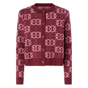 Cardigan en laine et cachemire épais rouge pour femme, col en V, manches longues, boutons recouverts, pull tricoté d'hiver - Product Image 1