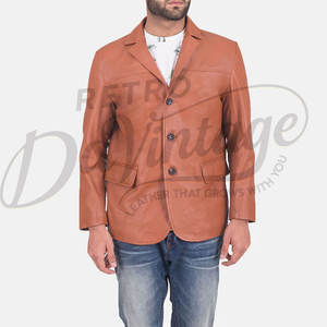 พรีเมี่ยม เสื้อแจ็คเก็ตหนังแท้สีน้ำตาลสำหรับผู้ชาย ลำลอง ทรงเข้ารูป หนังแกะนุ่ม เสื้อโค้ทธุรกิจ สไตล์คลาสสิกวินเทจ เสื้อคลุมตัวนอก - Product Image 6