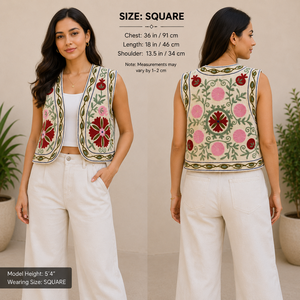 Nueva llegada: Chaleco Kantha Suzani de terciopelo floral bordado vintage RAJASTHANI TEXTILE, chaqueta corta india para mujer con logo frontal - Product Image 3