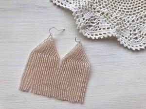 Geometric Beaded <b>Drop</b> Earrings Women's Bohemia Style Crystal Rhinestone Fashion Jewelry Party Accessories Light Blue Beige Pink - Product Image 5