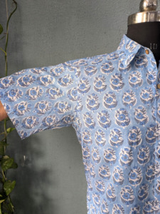 Camisa Casual de Manga Corta para Hombre, Estampado Floral Azul, Cuello Clásico, Transpirable, de Algodón, para Verano - Product Image 6