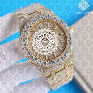 Charm_Jewells Montre de luxe en or et diamants, ronde, analogique, à quartz, bracelet en acier inoxydable, 42 mm, fermoir pliant unisexe - Product Image 3