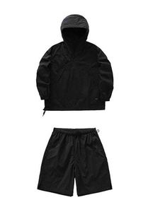 Unisex <b>Orange</b> Hooded Windbreaker Jacket With <b>Shorts</b> Set Water Resistant Polyester Summer Outdoor Wear Oversized Fit - Product Image 2