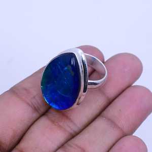 Anillo de ópalo triple australiano en forma de pera, plata de ley 925, hecho a mano, joyería boho, anillo de ópalo natural para mujer - Product Image 2
