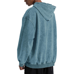 Sweat-shirt à capuche oversize pour homme, gris uni, en molleton, délavé à l'acide, style streetwear vintage, pour l'automne - Product Image 3