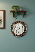 Jam Dinding Gantung Seni Pensil Warna-warni Buatan Tangan Bergaya Art Deco Bulat Analog Quartz untuk Ruang Tamu Dekorasi Rumah Pernikahan Bingkai MDF