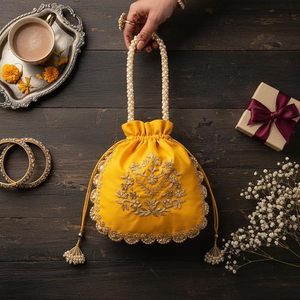 Affordable Fancy Potli <b>Bag</b> with Handmade Beads and Detailed Embroidery <b>for</b> <b>Bridesmaids</b>, <b>Wedding</b> Guests - Product Image 3