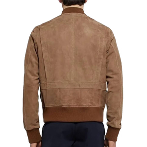 <b>Men</b> <b>Suede</b> Bomber <b>Jacket</b> Stand Collar Zipper Closure Casual Solid Color Regular Fit Autumn Wear - Product Image 2