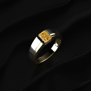 Bague élégante en or jaune avec diamant de 1,0 carat taille radiant, diamant de laboratoire, bague artisanale pour homme. - Product Image 2