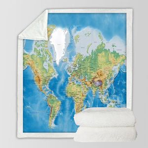 Coperta da Viaggio in Pile Sherpa Blu Navy 60*80 Pollici con Mappa del Mondo Astratta Moderna, Coperta 3D Stampata con Monumenti Mondiali - Product Image 3