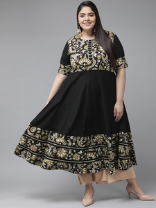 Women's Plus Size Cotton Anarkali <b>Kurti</b> featuring Round Neck Short Sleeves and Comfortable Daily Wear <b>Kurti</b> in Black - Product Image 1