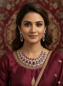 Conjunto de collar y pendientes de cristal rojo imperial para tu día especial - Product Image 3