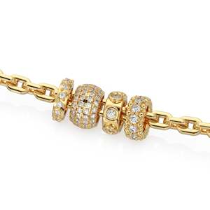 Rondelles en or massif italien 14 carats serties de diamants, Rondelle à breloque, Diamants, Diamants sertis clos, Diamants pavés, Rondelle texturée perlée - Product Image 4