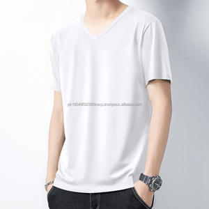 T-shirt pour homme à manches courtes, col en V, coupe ajustée, 100% coton, teint en pièce, couleur unie, respirant, tendance, personnalisable par OEM - Product Image 4
