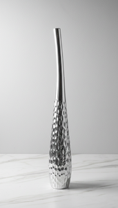 Florero de Metal Plateado Martillado de Lujo, Diseño Elegante, Alto y Delgado, Hecho a Mano, Decoración Moderna para el Hogar, Pieza Única - Product Image 5