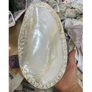 จานเปลือกหอยมุกประดับเงิน/ทองลายดอกไม้ งานฝีมือสุดหรู ขนาด 30 ซม. สำหรับจัดแสดงเครื่องประดับหรืออาหารระดับพรีเมียม - Product Image 4