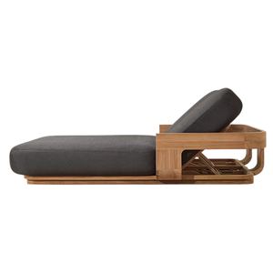 Chaise longue double noire en teck massif, moderne, pour extérieur, avec dossier réglable, pour piscine, villa, jardin - Product Image 3