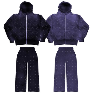 Unisex Gray Tracksuit Full <b>Zip</b> <b>Hooded</b> Polka Dot Print Midweight Polyester Regular Fit Side Pockets Autumn Casual - Product Image 3