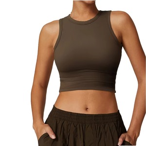Camisetas de Yoga de Primera Calidad, Corte Regular, Jersey, Spandex, Poliéster, Sin Mangas, Cuello Redondo, para Mujer, Ecológicas, de Secado Rápido, OEM - Product Image 4