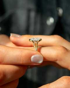 Anillo solitario de diamante de corte ovalado con engaste de media bisel para mujer, diamante cultivado en laboratorio de 3.01CT con oro macizo de 14K, para compromiso nupcial o promesa. - Product Image 4