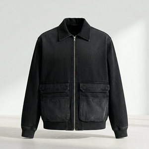 Veste en jean décontractée pour homme, 100% coton, denim noir, boutonnée, écologique, coupe-vent, durable, confortable, marque privée - Product Image 1