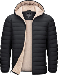 <b>Men</b> Winter Hooded Puffer <b>Jacket</b> Windproof Zipper Closure Casual Thick Polyester Fleece Lining <b>Sherpa</b> Inner Green <b>Men's</b> <b>Jackets</b> - Product Image 6