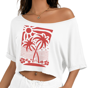 เสื้อยืดกราฟิกแบบครอปสำหรับผู้หญิง แขนเสื้อแบบแร็กแลน ผ้าฝ้าย เสื้อยืดครอปพิมพ์โลโก้ตามสั่ง คอวี แขนสั้น - Product Image 1