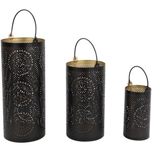 Unique Cylindrical Cutwork <b>Lanterns</b> <b>Set</b> of 3 Ideal for Holiday Decorations Festival Tables and Celebration Settings From India - Product Image 1