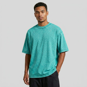 Camiseta para Hombre con Lavado Ácido, Algodón Pesado Premium, Corte Oversize, Cuello Redondo, Manga Corta, Estilo Urbano Vintage, Transpirable - Product Image 1