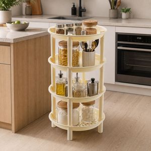 Four-Tier Rectangular <b>Plastic</b> Multifunction Modern Storage <b>Rack</b> Rotating Design for Kitchen Spice Organization Minimalist - Product Image 1