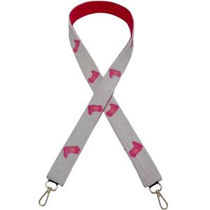 Botas de vaquero rosas, correas personalizadas para bolso con cuentas de semillas de oro blanco, accesorio de moda 'Hook Em Horns', correa para monedero con cuentas - Product Image 1