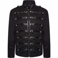 Veste de style militaire noire pour homme, col montant, manches longues, fermeture boutonnée, coupe classique, broderie dorée imprimée