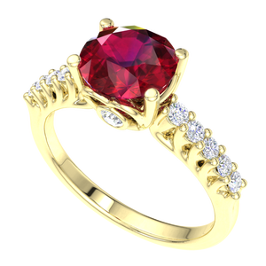 925 Sterling <b>Silver</b> Gold Plated Ruby CZ Engagement <b>Ring</b> Round Cut <b>Solitaire</b> <b>Ring</b> with Cubic Zirconia Side Stones Luxury Women - Product Image 1