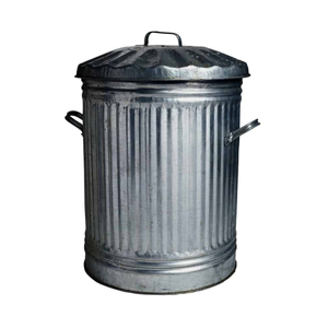 Poubelle en fer galvanisé de forme ronde au design classique pour la maison, le jardin, l'intérieur et l'extérieur, couleur personnalisable - Product Image 2