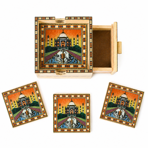 Wooden Tea <b>Coaster</b> Set with Storage Drawer Handcrafted <b>Drink</b> <b>Coasters</b> Table Decor Gift Set Wholesale - Product Image 3