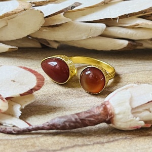 Buyer Favorite Boho Carnelian Brass <b>Ring</b> 18k Gold Plated <b>Open</b> Band Statement Jewelry Vintage Double Stone Women Wholesale <b>Ring</b> - Product Image 5