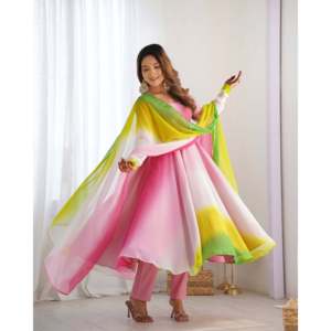 Magnifique robe Anarkali avec pantalon et dupatta pour les fêtes, taille XS, Salwar Kameez en polyester - Product Image 5