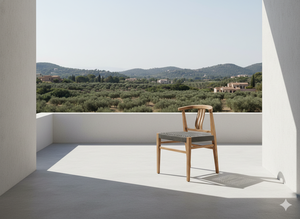 Chaise de salle à manger moderne en teck avec assise tressée, design minimaliste pour l'extérieur et la salle à manger, mobilier de maison durable - Product Image 5