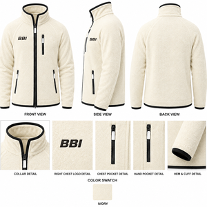 Veste polaire militaire pour homme, manteau sherpa olive foncé, fermeture éclair intégrale, col montant, veste chaude en polaire, garniture contrastante noire - Product Image 2