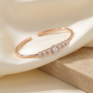 Elegant 7-Stone Graduation Wave Diamond Open Cuff <b>Bangle</b> casted in 10k 14k 18k Rose Gold - Product Image 1