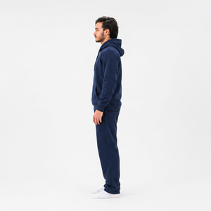 Chándal Unisex Azul Marino con Capucha, Manga Larga, Color Sólido, Algodón, Ropa Casual, Bolsillos Laterales, Corte Regular, Ropa Urbana de Invierno, Estampado - Product Image 4