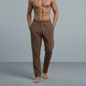 Pantalon de survêtement vintage en laine marron pour homme, taille élastique, décontracté, avec logo flamme sur la jambe droite, tricoté mi-lourd, imperméable, pour l'automne - Product Image 2