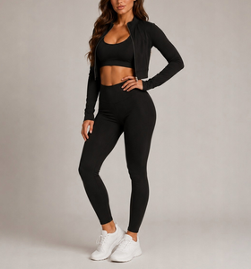 <b>Women</b> 3 Piece Yoga Set Zip Up Jacket Sports Bra High Waisted Flare <b>Leggings</b> Activewear - Product Image 6