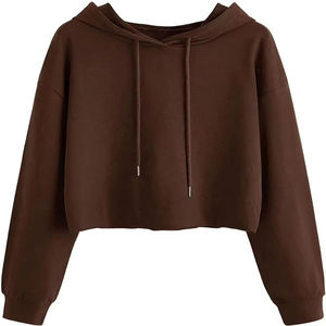 Custom Women Fashion Cropped Pullover Hoodie Oversized Blank Chocolate <b>Brown</b> Heavyweight Cotton Fleece Sweatshirt Streetwear - Product Image 3