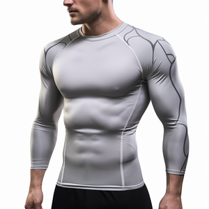 Polyester <b>Men's</b> Sports Cooling Wicks Sweat 4-way Stretch comfort Light Tight Muscle Rash Guard Anti-Bacterial Eco-Friendly - Product Image 4