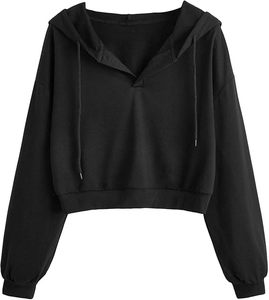 Women's Casual Long Sleeve Crop Top Hoodies Pullover Sweatshirt with Drawstring and <b>Dropped</b> Shoulders hoodies - Product Image 1