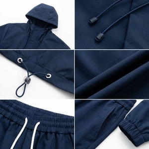 Ensemble de survêtement unisexe deux pièces en Spandex/Nylon extensible dans quatre directions, écologique, avec veste à capuche imperméable à demi-zip et pantalon de jogging, personnalisable - Product Image 2