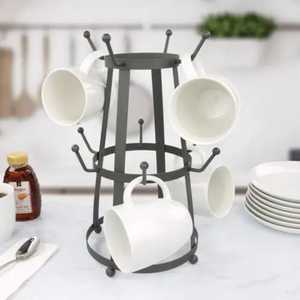 Metal Mug <b>Rack</b> Two Tier Stand With Ceramic Mugs Rustic Artistic Handcrafted Minimalist Modern Kitchen Dining Home Office - Product Image 1