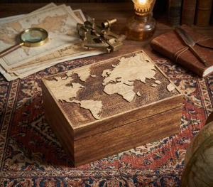 Caja de Joyería Mini de Madera Premium con Diseño de Mapa del Mundo, Caja para Guardar Joyas para Damas, Estuche de Almacenamiento de Joyas de Estilo Antiguo Hecho a Mano - Product Image 4